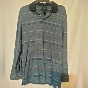 Men's Dockers long sleeve blue striped Polo shirt size small